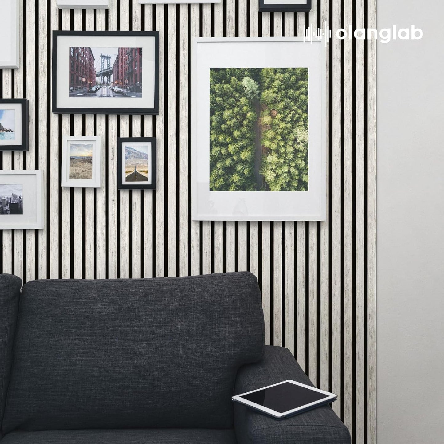 Olanglab Wood Slat Wall Panels 4 Pack, Wooden Acoustic Wall Panels, 94.5"x12.6" Each 3D Wall Panels for Interior Wall Decor (White-Extendo Trio)