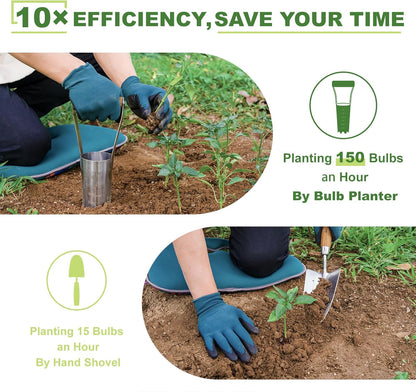 Haliaeetus Bulb Planter Tool, 6 inches Depth Mark Hand Bulb Planter, Non-Bending Stainless Steel Bulb Planter Digger, Garden Bulb Transplanter with Comfortable Wood Handle for Planting Tulip, Daffodil