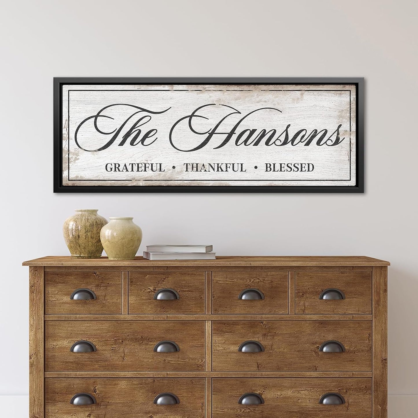 AWESOMETIK Personalized FAMILY NAME Sign Canvas THANKFUL • LOVED • HAPPY • BLESSED Custom Sign, Home Sign, Cabin Sign, Basement Sign, Home Bar Decor