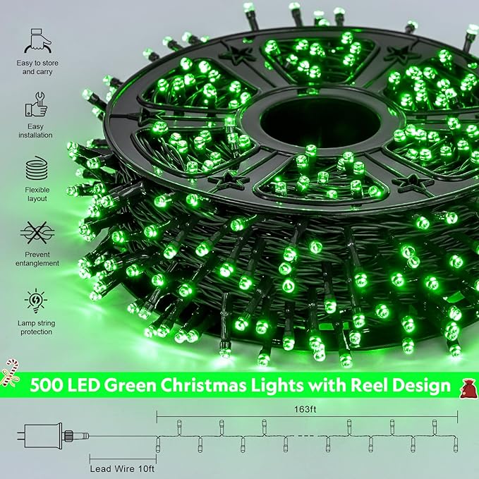 JMEXSUSS 500 LED Green Christmas Lights, 8 Modes Green String Lights Outdoor Plug in, 173ft Christmas Light for Party Xmas Tree Decorations