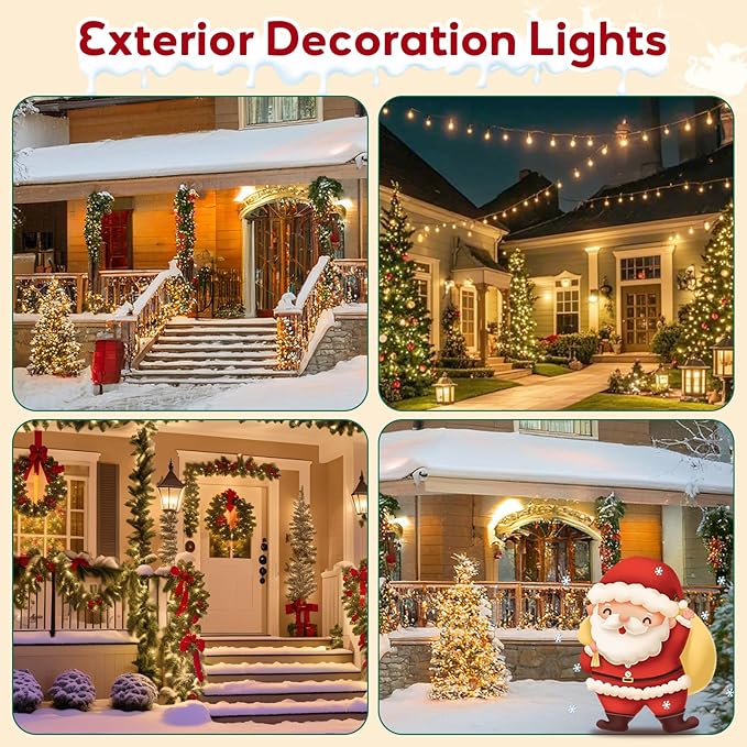 Hishine 49FT 1000LED Christmas Lights Outdoor, String Lights Indoor 8 Modes Waterproof Plug in Christmas Tree Light for Holiday, Warm White