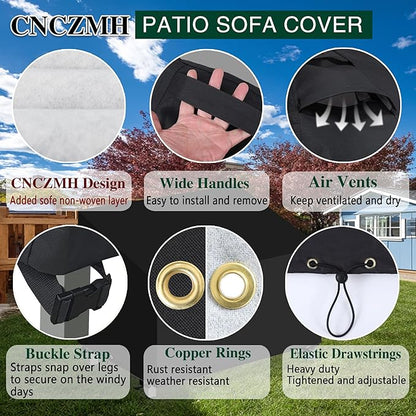 Heavy Duty Patio Sofa Covers Waterproof, Outdoor 3-Seater Couch Cover Waterproof, 600D Outdoor 2-Seater Loveseat Furniture Covers with Air Vent Handle 54''W x 38''D x 24''H/ 35''H Black