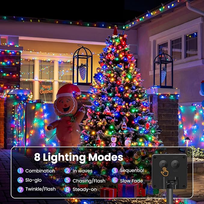 Upgraded 6 Pack 240FT 600 LED Solar Christmas Lights Outdoor Solar String Lights with 8 Lighting Modes Waterproof Solar Fairy Lights for Garden Yard Patio Christmas Tree Decoration (Multicolor)