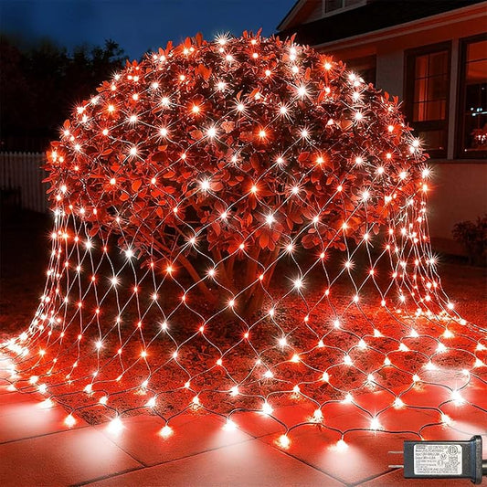 LitHome 14.8FT x 5FT Christmas Net Lights Outdoor, 300 LED Red White Bush Lights with 8 Modes, Connectable Waterproof Net Mesh Light Dark Green Wire for Bushes Shrubs Outdoor Christmas Holiday Decor