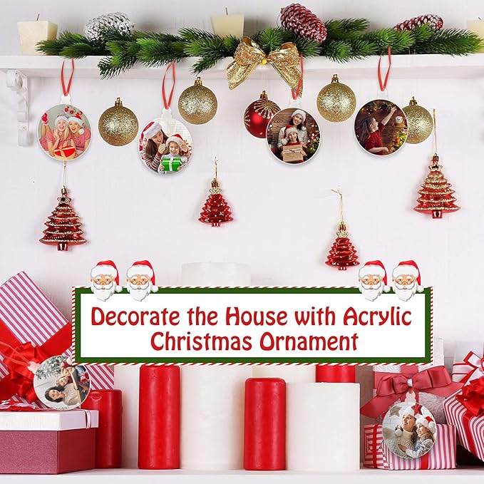 100 Pack Clear Ornaments with Red Ribbon - Blank Round Acrylic Christmas Baubles for Tree Decoration and Crafts (3 Inches)