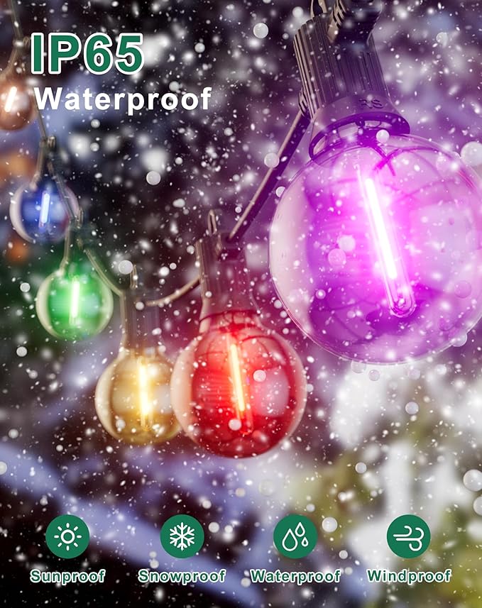 Christmas Lights Outdoor Colored String Lights, 50FT Multicolor String Lights with 25 LED G40 Bulbs Waterproof Patio Lights for Garden Backyard Yard Bistro Holiday Party Halloween