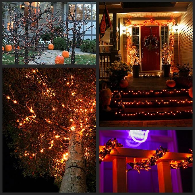 YULETIME 100 Count Orange Christmas Lights, 33 Feet Green Wire UL Certified Incandescent-Like LED Mini String Lights