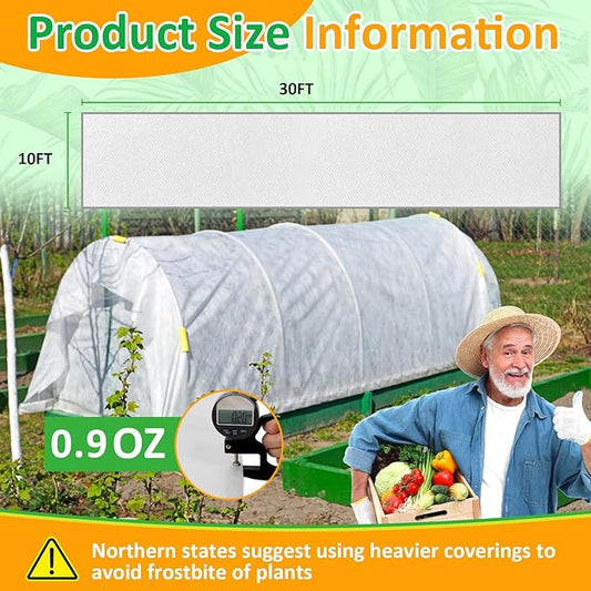 White Plant Covers Freeze Protection, 10 x 30 ft - 0.9 oz/yd² Frost Cloths for Outdoor Plants, Tree Covers Freeze Protection, Winter Garden Blanket, Sun Cover for Plants for Greenhouse, Vegetables