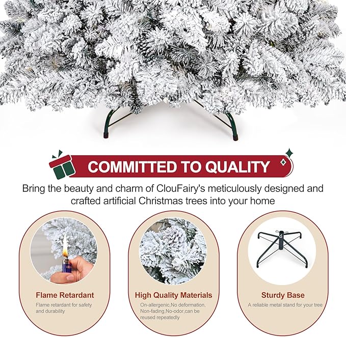 Flocked Christmas Tree 7.5ft, Premium Christmas Tree - White Flocked Trees - Artificial Xmas Trees