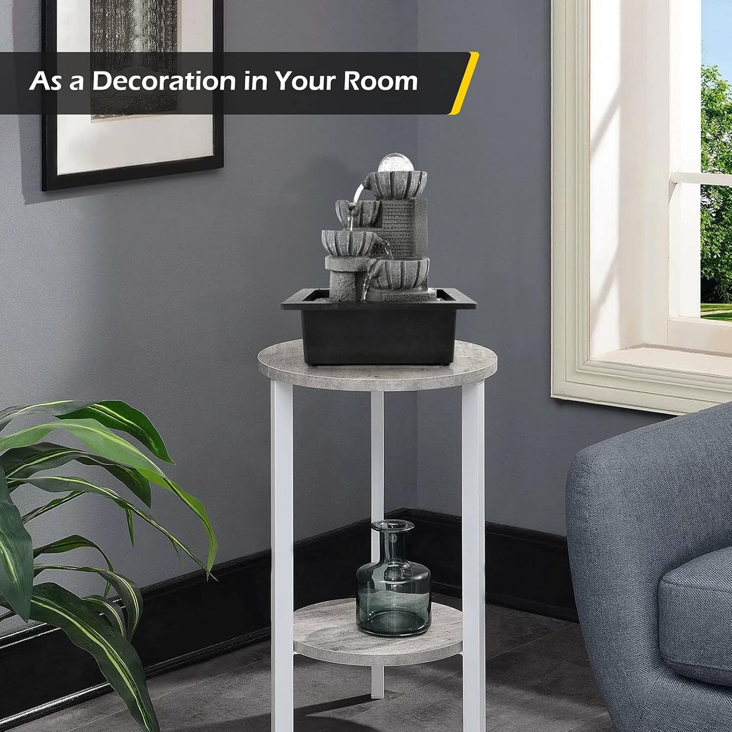 Dyna-Living Water Fountains Indoor Tabletop Water Fountain with LED Rolling Ball Feng Shui Waterfall Fountain for Modern Home Decor Office Living Room Decoration