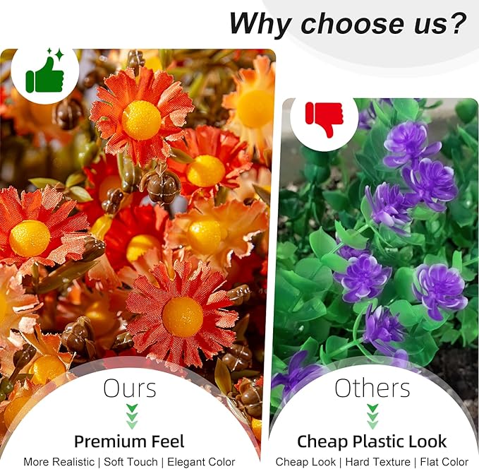 Artificial Daisy Flowers for Outdoor 16 Bundles Faux Daisy Flower UV Resistant No Fade Floral for Home Indoor Outside Garden Porch Window Box Balcony Yard Porch Fall Decor (Orange)