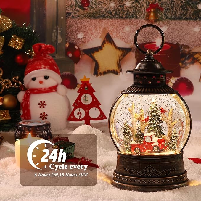 Christmas Snow Globes,Swirling Music Box Christmass Trees with 8 Songs & 6H Timer,Battery Operated & USB Powered Christmas Lanterns for Indoor Holiday Table Party Gifts