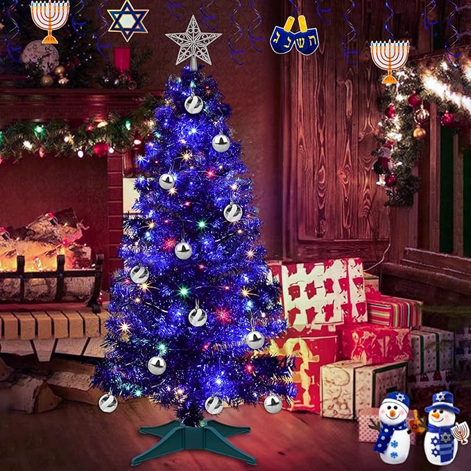 4 Ft Christmas Tree Remote Control 8 Modes Dual Color Change Timer 100 Warm White&Colored Lights 18 Christmas Ball Ornaments 3D Star Battery Operated Small Xmas Tree Table Indoor Holiday Party Decor