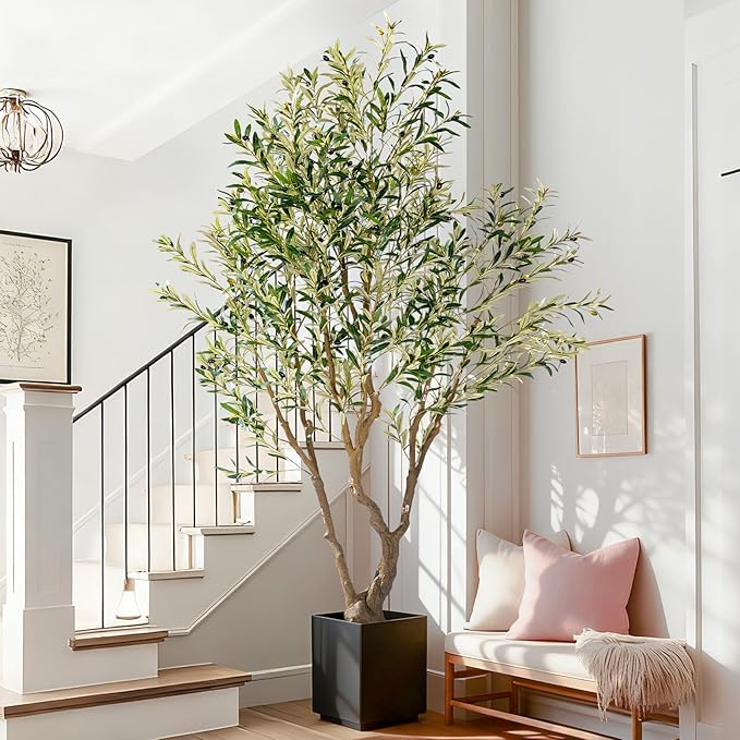 8ft Faux Olive Tree with Pot & Moss Artificial Olive Plant Fake Olive Tree for Home Decor, Large Indoor Artificial Trees Faux Plants Indoor Durable Artificial Trees for Living Room/Office