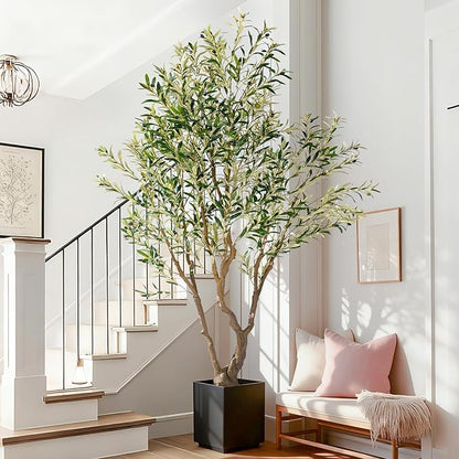 8ft Faux Olive Tree with Pot & Moss Artificial Olive Plant Fake Olive Tree for Home Decor, Large Indoor Artificial Trees Faux Plants Indoor Durable Artificial Trees for Living Room/Office