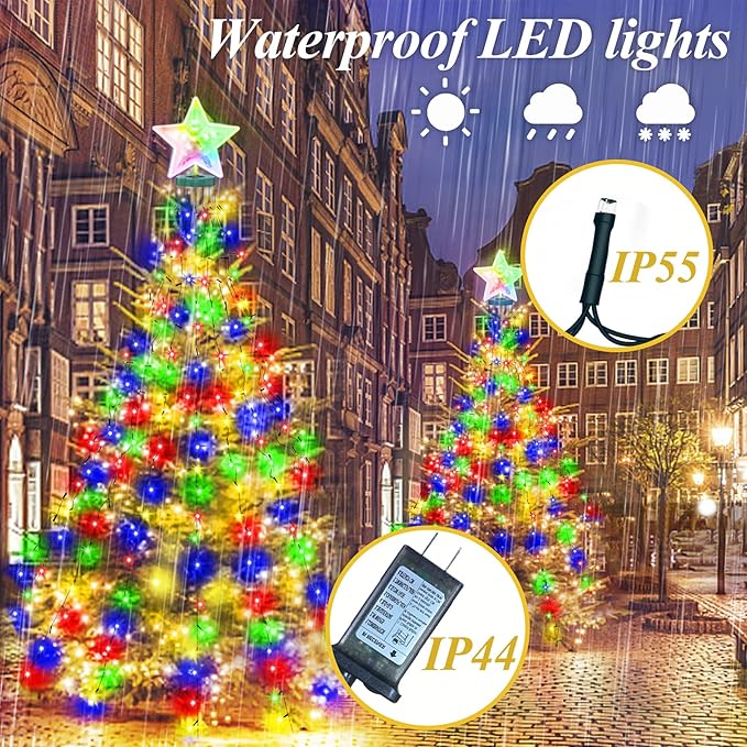 Christmas Tree Lights String, 410LED Christmas Lights for Tree with 8 Light Modes & Memory Function, 6.6FT x 16 String Lights with Timing & Remote Control for Christmas Decoration - Multicolor