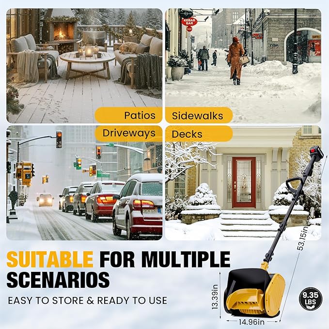 Cordless Snow Shovel, 21V 15-Inch Electric Snow Blower Shovel 4.0Ah Battery & Charger Included, 25FT Throw Distance, Lightweight Snow Thrower for Driveway, Steps, Patio, Sidewalk