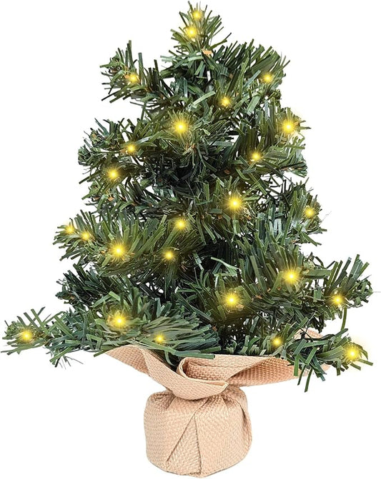 FR 12 Inch Tabletop Christmas Tree,Mini Artificial Christmas Tree,Equipped with LED Lights,Suitable for Desktop Centrepiece,Mantelpiece,Indoor DIY Christmas Decoration