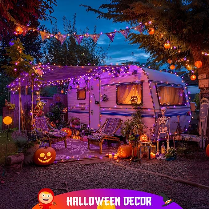 JMEXSUSS 600 LED Orange and Purple Solar Halloween Lights, 206.7ft Solar String Lights Outdoor Waterproof, 8 Modes String Light for Outside Christmas Tree Patio Yard Garden Halloween Decorations