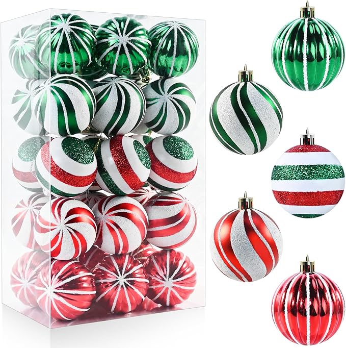 Christmas Balls Ornaments, 30Pcs Shatterproof Xmas Tree Decorations, Tree Hanging Ball Muti-Color Christmas Ball Ornament Set for Party Decoration Perfect Super Bulbs