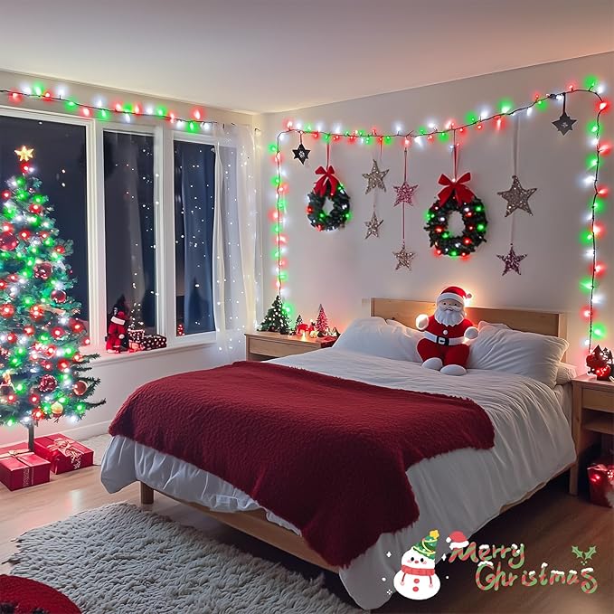 JMEXSUSS 500 LED Red White and Green Christmas Lights, 173ft Christmas Tree Lights Outdoor Waterproof, 8 Modes Twinkle String Lights for House Xmas Tree Party Holiday Decor