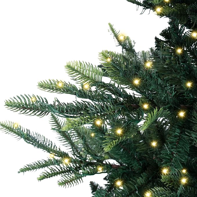 Naomi Home 7.5ft Nordic Christmas Tree with Lights, Realistic Charming Christmas Tree Prelit with 1266 Branch Tips, 700 Warm Lights and Metal Stand, Aritificial Xmas Tree