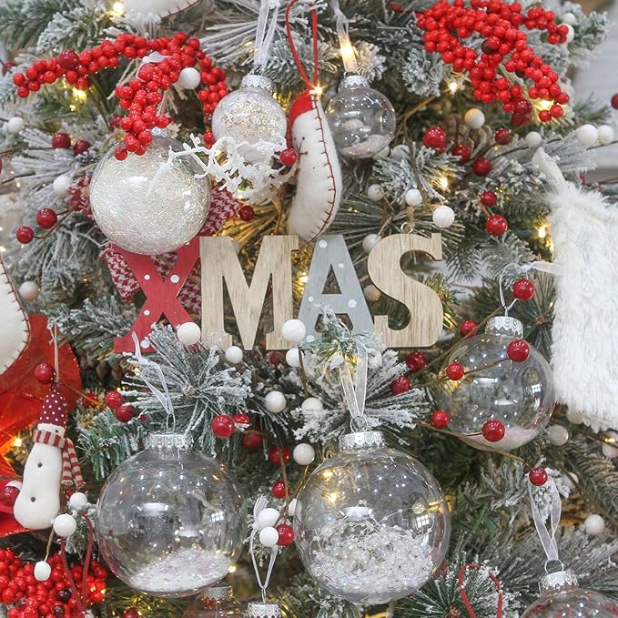 Sea Team Shatterproof Clear Plastic Christmas Ball Ornaments Decorative Xmas Balls Baubles Set with Stuffed Delicate Decorations (70mm/2.76 inch 24-Pack, Iridescent)