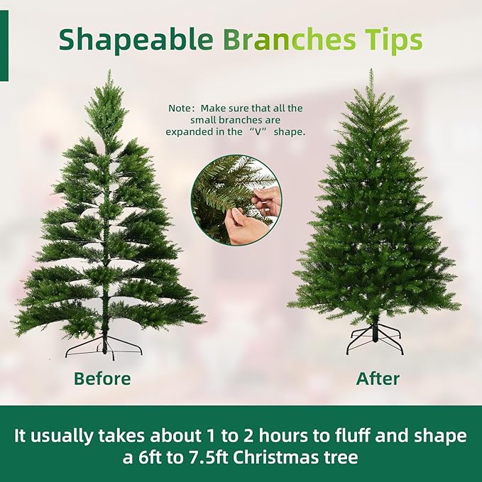 7.5FT Unlit Christmas Tree Green, Dunhill Fir Artificial Tree with 2514 PVC Branch Tips, Realistic Full Shape, Foldable Metal Stand for Indoor Home, Office & Holiday Decoration