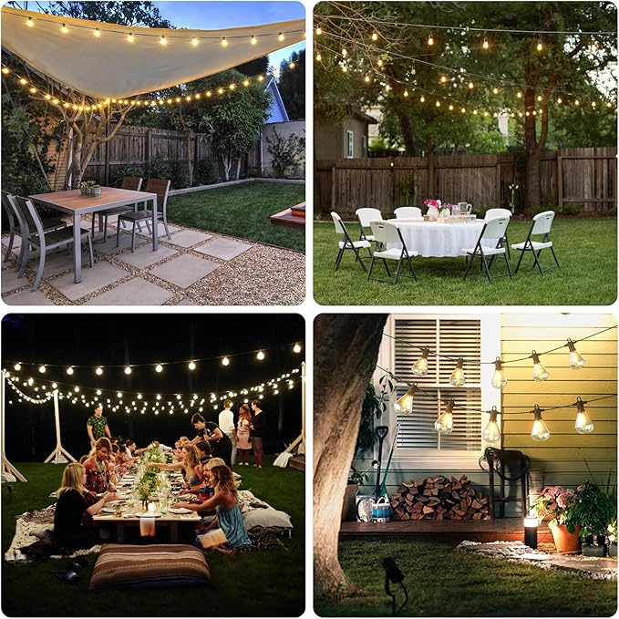50FT Outdoor String Lights LED Patio Lights String with 25Pcs Shatterproof Diamond Bulbs IP65 Waterproof Heavy Duty LED Porch String Lights for Outside Porch Yard Garden Party Bistro