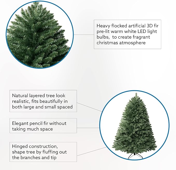 Prague 6.5ft Prelit Artificial Christmas Tree with Foot Pedal, 1197 Branch Tips, 450 Warm Lights and Metal Stand, 49" Wide Realistic Spruce Christmas Tree with Lights by Naomi Home