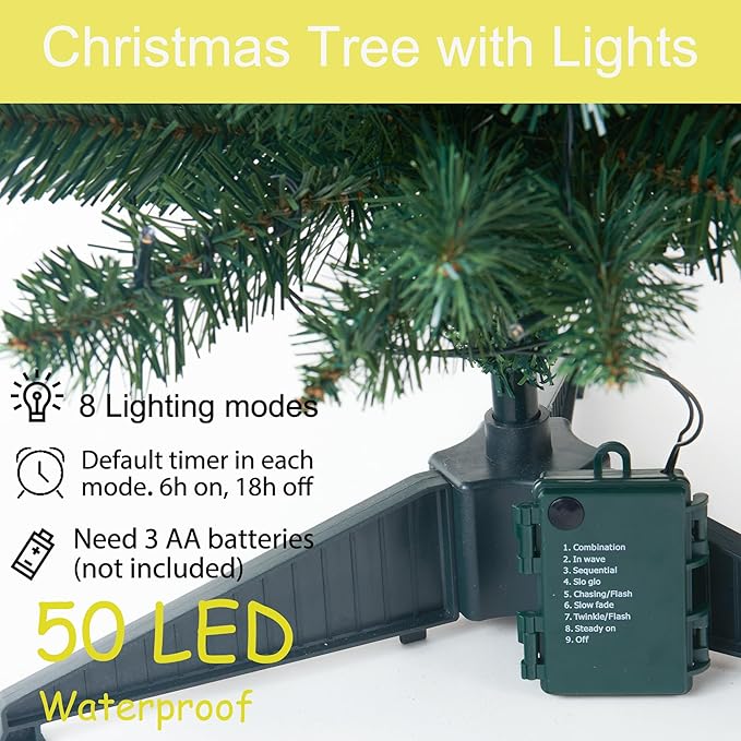 Pre-Lit Artificial Christmas Tree 3Ft, Battery Operated Desktop Xmas Tree with 50 LED 160 Branch Tips Mini Christmas Tree Decoration Indoor Outdoor