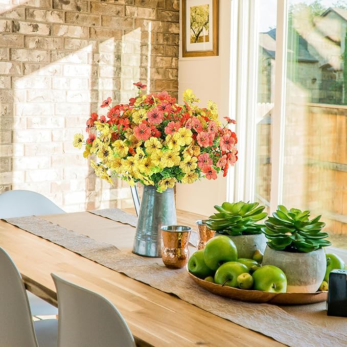 AmyHomie 16 Bundles Artificial Flowers for Outdoor Outside Summer Fall Decoration UV Resistant Faux Flowers No Fade Fake Plastic Plants Garden Porch Window Box Decorating