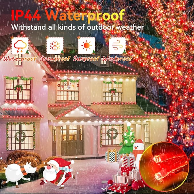 Hezbjiti 2 Pack 1000 LED 403 FT Christmas String Lights Outdoor, 8 Lighting Modes IP44 Waterproof Fairy Lights with Timer and Dimmable Function for Party Tree Decorations (Red, Clear Wire)