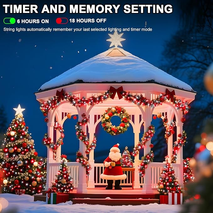 393 FT 1000 LED String Lights Outdoor Indoor, Christams String Lights Waterproof 8 Modes & Timer, Fairy Lights Plug in for Bedroom, Weeding, Patio, Party, Holiday,Christmas Decor (Red+White)