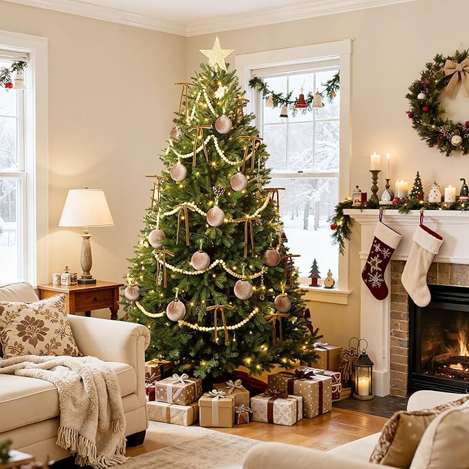 24 Pack Brown Christmas Ornaments Set, 12 Pcs 3.15 Inch Velvet Christmas Balls Shatterproof Flocked Hanging Balls Bulkand 12 Pcs Velvet Bows for Xmas Tree Garland Wreath Party Home Decor