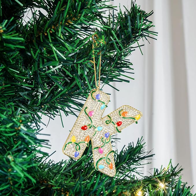 2025 Christmas Initial Ornaments,Letter K Ornaments for Xmas Tree,Hanging Christmas Ornament Gift for Mother Friends Sister Wife Grandma Women Men