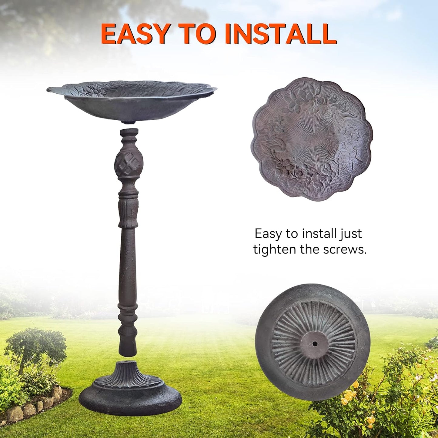 Heavy Duty Metal Bird Bath for Outside - 10.23 Inches Diameter, 22 Inches Height - Perfect for Garden, Patio, Lawn Decoration， Has The Functions of a Hummingbird Feeder and a Bird Feeder