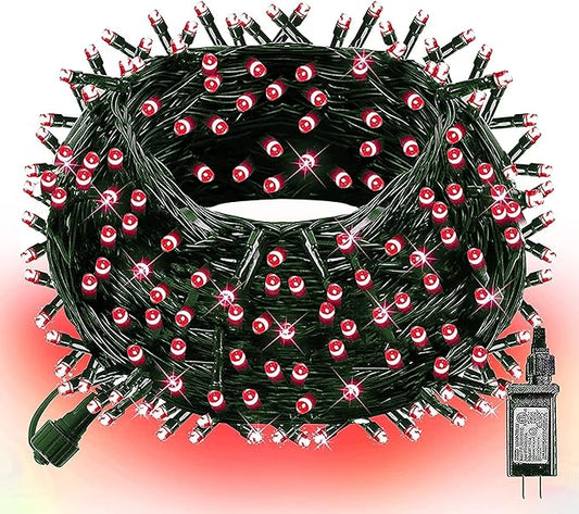 Dazzle Bright 300 LED Christmas String Lights, 100 FT Connectable Waterproof String Lights Green Wire with 8 Modes Christmas Decoration for Indoor Outdoor Party Yard Garden Decor (Red)