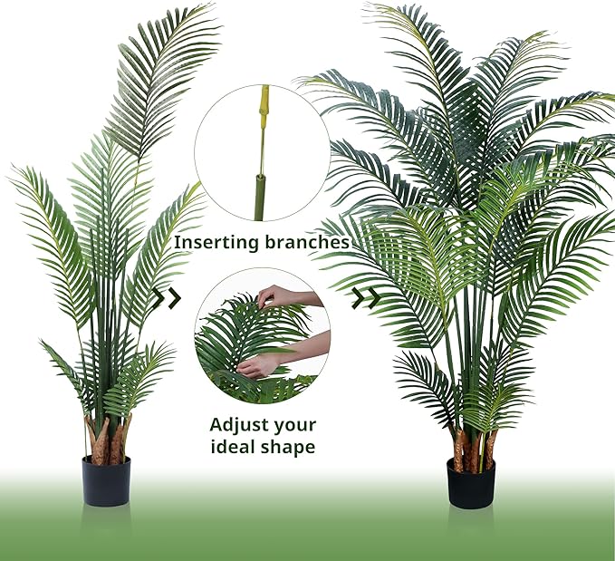Artificial Tropical Palm Plant - 5 Ft Tall Faux Palm Tree with Plastic Pot for Office and Home Decor, Indoors and Outdoors, Housewarming Gift, K1502PCS