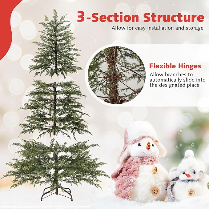 Goplus 6.5 FT Pre-Lit Artificial Christmas Tree, Hinged Sparse Xmas Fir Tree with 578 Soft Branch Tips, 390 Multicolored LED Lights, 8 Modes, Foldable Metal Stand, Home Office Decoration