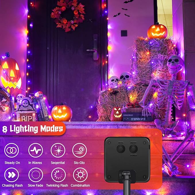 JMEXSUSS 600 LED Orange and Purple Solar Halloween Lights, 206.7ft Solar String Lights Outdoor Waterproof, 8 Modes String Light for Outside Christmas Tree Patio Yard Garden Halloween Decorations