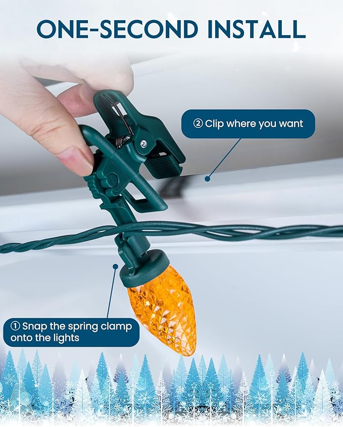 C9 LED Christmas Lights Outdoor with 100 Spring Clips, 81FT 100 LED C9 String Lights Waterproof Connectable for Outside Roofline Patio House Yard Windows Outdoor Christmas Decorations, Multicolor