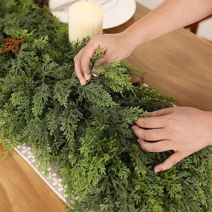 9FT Real Touch Cedar Garland - Artificial Christmas Garland Fake Green Faux Thick and Lush Pine Needles Garlands for Table Fireplace Mantle Holiday Home Indoor Outdoor Decor (1PCS)