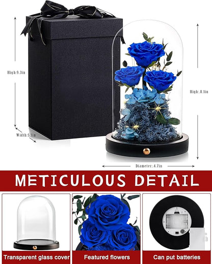 Flowers Roses Gifts for Mom Grandma,Forever Preserved Rose in Glass Dome, Christmas Anniversary Thanksging Birthday Real Roses Gifts for Wife Women Mother in Law/Blue