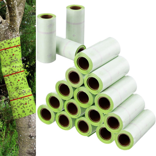 Qualirey 18 Rolls 540 ft Total Spotted Lantern Fly Tree Trap Insect Barrier Outdoor Adhesive Crawling Insect Trap Disposable Fly Paper Glue Traps to Protect Trees, Fruit and Plants for Lawn Garden