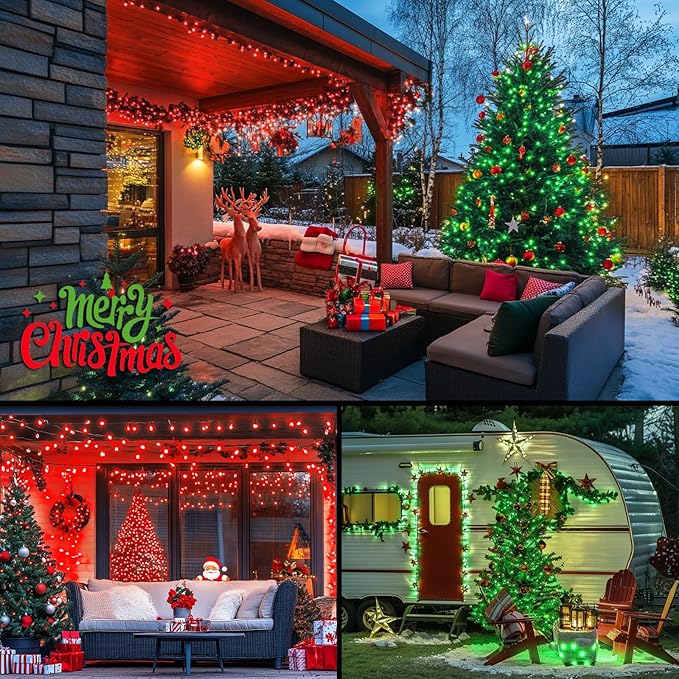 JMEXSUSS Green Wire LED Christmas String Lights, Red & Green, 250 LED