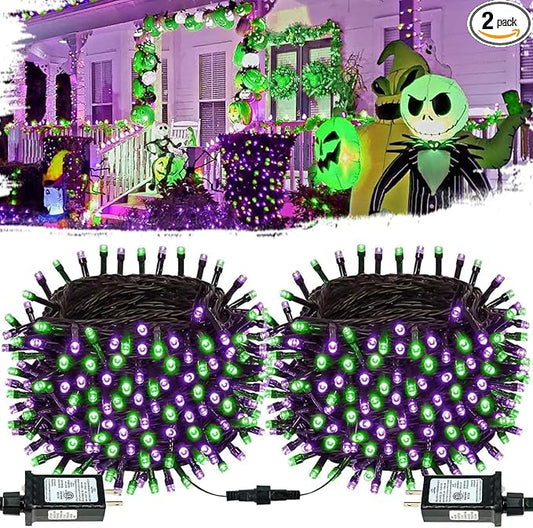 Connectable Purple and Green Halloween Lights, 2Pack 164ft 400LED 13 Modes String Lights Plug in, Twinkle Light with Timer Indoor/Outdoor for Tree Halloween Decorations Party