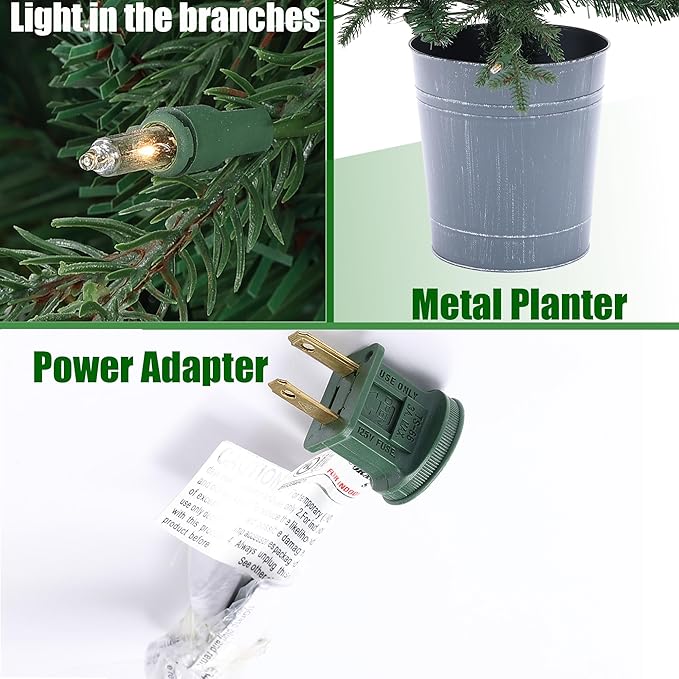 LuxenHome 4FT Small Christmas Tree, Prelit Slim Potted Christmas Trees with 70 Warm White LED Lights, Lighted Artificial Tree with Metal Pot, Small Faux Holiday Tree for Indoor Home, Office Decor