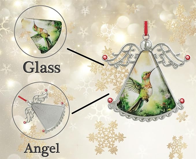 XUTAI Angel Christmas Tree Ornaments Christmas OrnamentHummingbird Flying Greeting Glass Christmas Hanging Angel Glass Pendant for Holiday Decoration