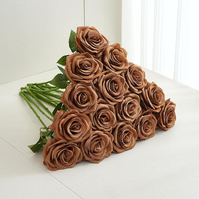 15pcs Fake Roses Artificial Silk Flowers Faux Rose Flower Long Stems Bouquet for Arrangement Wedding Centerpiece Party Home Kitchen Decor